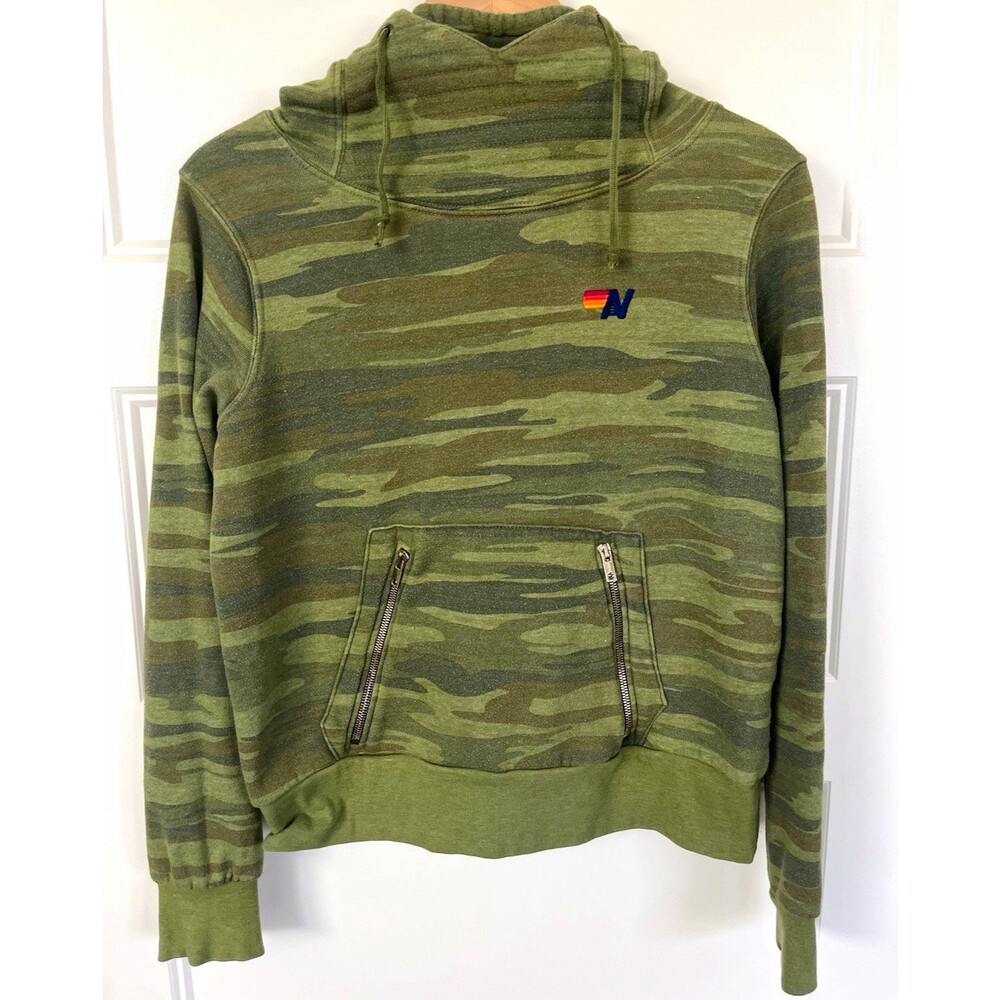 Aviator Nation Ninja Pullover Hoodie Camo Green Embroidered Logo Womens Size S